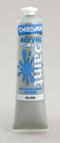 Derivan Stu 75ml Silver acrylic paint, perfect for various painting techniques with a rich, metallic finish.