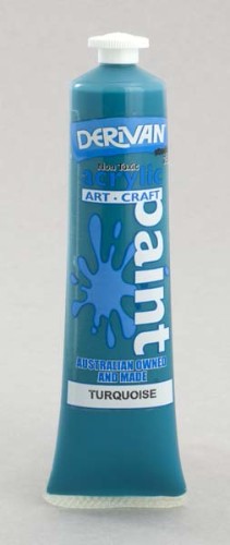 75ml tube of Derivan Acrylic Paint in vibrant Turquoise, ideal for artists with smooth blending and fast-drying features.