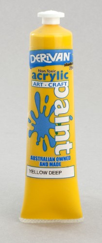 Vibrant 75ml yellow acrylic paint with smooth consistency, ideal for artists and color mixing education.