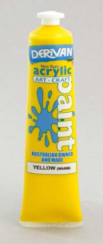 75ml tube of vibrant Warm Yellow acrylic paint by Derivan, perfect for versatile art projects and color mixing.