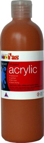 Fas Student Acrylic 500ml in Burnt Sienna, rich pigmentation for versatile painting on canvas, wood, and paper.