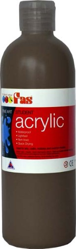 Fas Student Acrylic Paint in Burnt Umber, 500ml, rich, warm brown, ideal for versatile artistic projects.