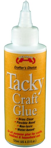 Helmar Tacky Craft Glue 125ml bottle, perfect for bonding paper, fabric, and wood with a clear-drying, strong hold.