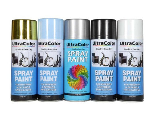 Ultracolor 250g Matt Black Spray Paint for versatile applications, fast-drying and lead-free, ideal for arts and DIY projects.