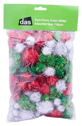 Craft - Pom Poms Xmas Glitter Assorted Size 150p