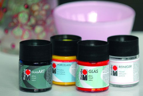 Marabu Glasart 50ml glass paint in vibrant vermilion, perfect for creating durable artworks on various surfaces.