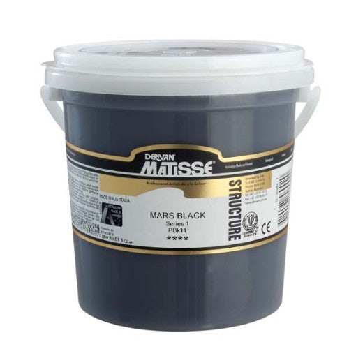 Matisse Structure 1L Mars Black S1 acrylic paint, richly pigmented for versatile artistic expression and smooth application.