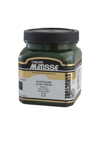 Matisse Structure Acrylic Paint in Australian Olive Green, 250ml bottle, ideal for creative textures and vibrant artwork.