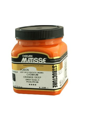 Matisse Structure Acrylic Paint 250ml in vibrant Cad Orange Deep S4, perfect for textured artwork and various surfaces.