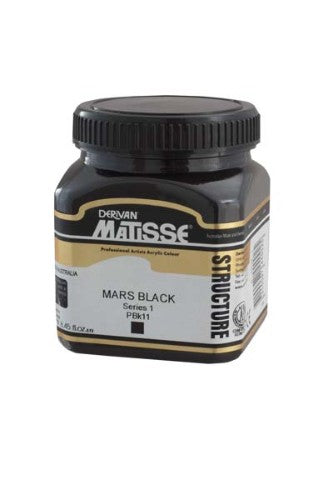 Matisse Structure Acrylic Paint 250ml in Mars Black S1, ideal for rich color, texture, and impasto techniques.