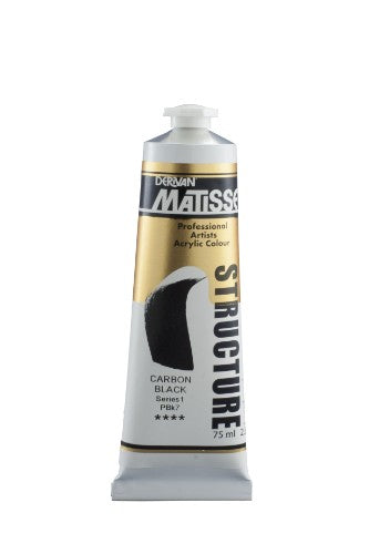 Matisse Structure Acrylic Paint in Carbon Black, 75ml - high-viscosity, rich texture for impasto techniques and vibrant art.