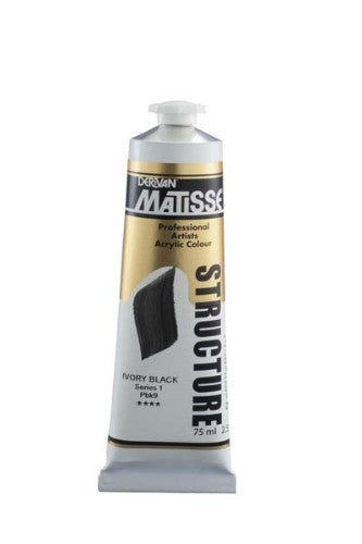 Matisse Str 75ml Ivory Black S1 acrylic paint, high-pigment, rich texture for versatile artistic applications.