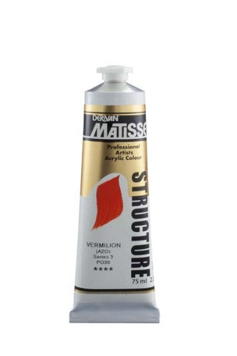 Matisse Structure Acrylic Paint in vibrant Vermilion S3, 75ml tube, perfect for rich color and impasto techniques.