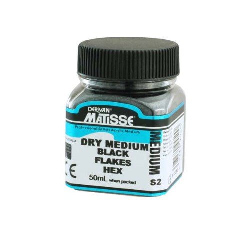 Matisse Dry Med 40ml Black Flakes for artists, offering vibrant deep black pigment with superior lightfastness and blendability.