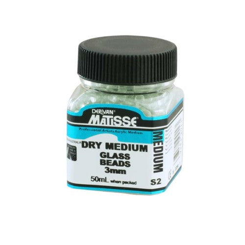 Matisse Dry Med 40ml Glass Beads 3 in a jar, featuring reflective glass beads for dynamic textural effects in artwork.