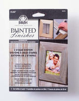 Plaid Painted Finishes Barnwood kit for creating rustic decor on various surfaces, safe and easy to use for DIY projects.