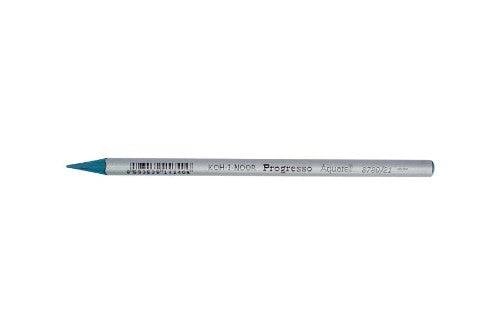 Pack of 12 Progresso Aquarelle Bluegreen pencils for vibrant watercolor effects, featuring hexagonal barrels for grip and control.