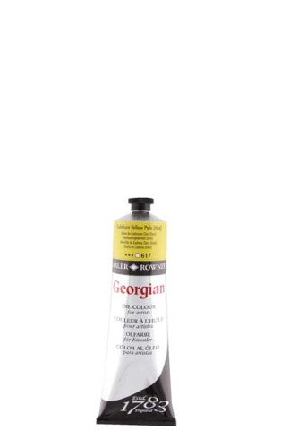 Vibrant 225ml Cad Yellow Pale oil paint in a tube, perfect for blending and glazing in various artistic applications.