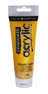 D-R Graduate Acrylic 120ml in Metallic Yellow, a vibrant, fast-drying paint ideal for artists on various surfaces.