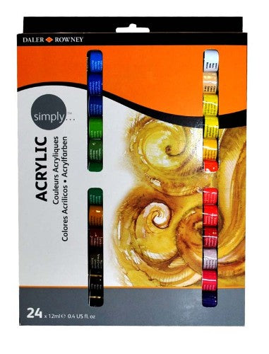 D-R Simply Acrylic 24x12ml Set featuring vibrant colors in easy-use tubes, perfect for artists of all skill levels.