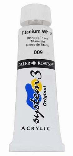 Rown System 3 75ml Titanium White acrylic paint, known for its creamy consistency and opaque finish, ideal for artists.