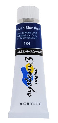 Rown System 3 75ml Acrylic Paint in Prussian Blue, vibrant and high-pigmented for artists, suitable for various surfaces.