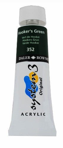 Rown System 3 Acrylic Paint in Hookers Green, 75ml tube, perfect for vibrant art on canvas and paper.