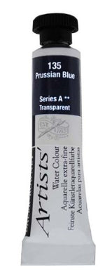 Daler-Rowney 5ml Prussian Blue watercolour tube, vibrant pigments for artists, ideal for landscapes and portraits.