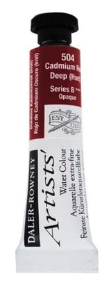 5ml tube of Daler-Rowney Cad Red DP (Hue) watercolour paint, vibrant and ideal for artists with excellent mixing ability.