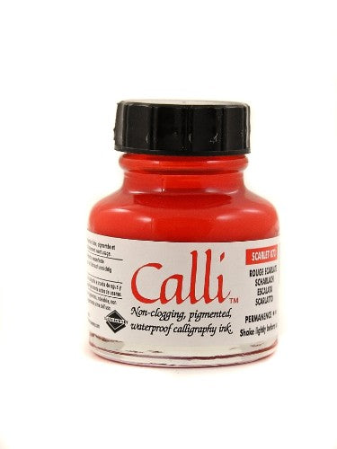 Rown Calli Ink in scarlet, 29.5ml, acrylic-based, water-resistant, ideal for calligraphy and vibrant artistic expression.