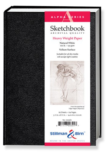 Alpha Hardback Sketch Pad - 150gsm paper, 5.5x8.5 inches, 62 sheets, ideal for various media and artistic expression.