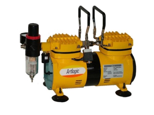 Sparmax AC1418 Artlogic air compressor with single cylinder, ideal for airbrushing and detailed artwork, compact and quiet.