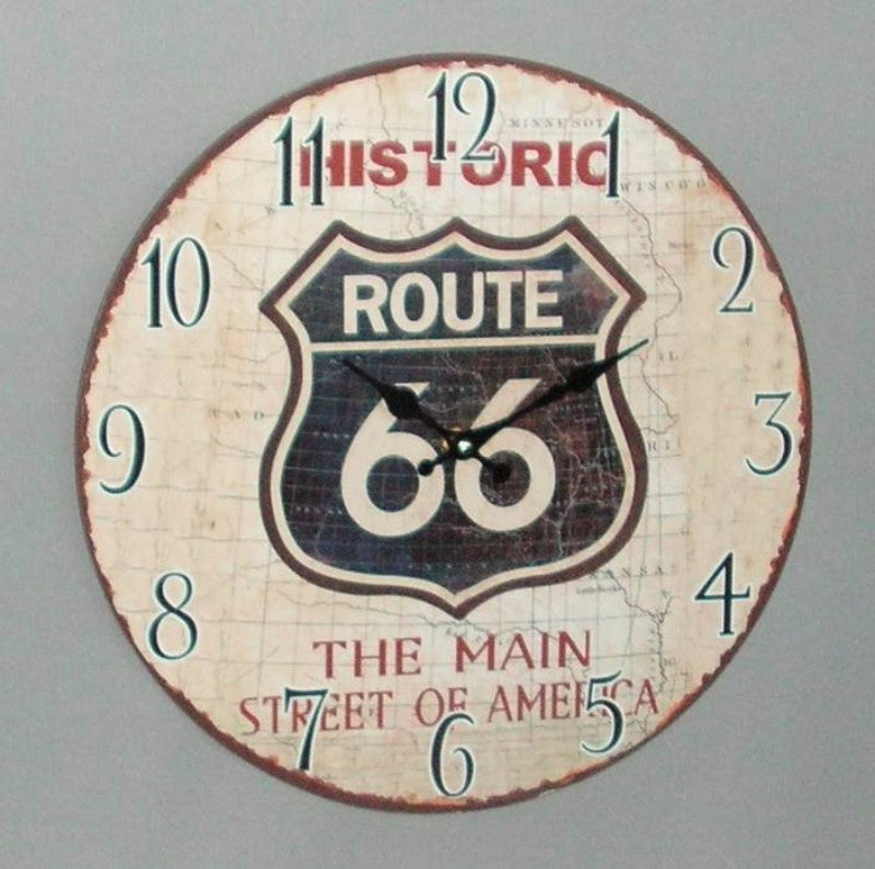 Wall Clock Wooden - Route 66 - 34cm
