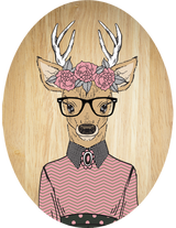 Deer Girl -  Plywood Oval - Wall Art