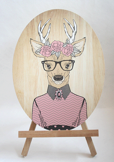 Deer Girl -  Plywood Oval - Wall Art