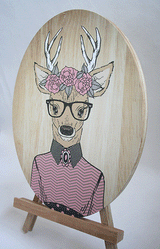 Deer Girl -  Plywood Oval - Wall Art