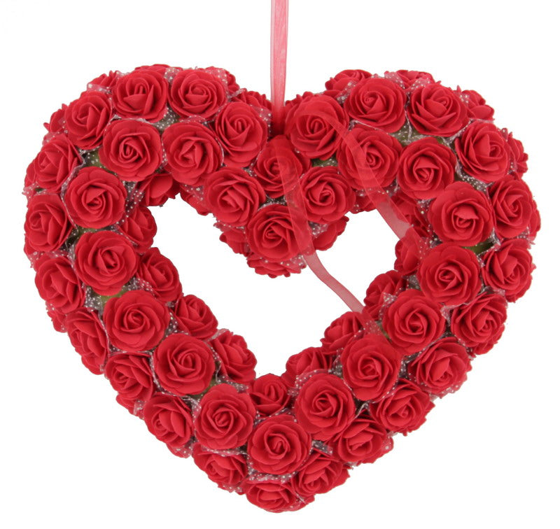 Large Rose Heart Wreath - 27 x 32 x 5cm (Red)