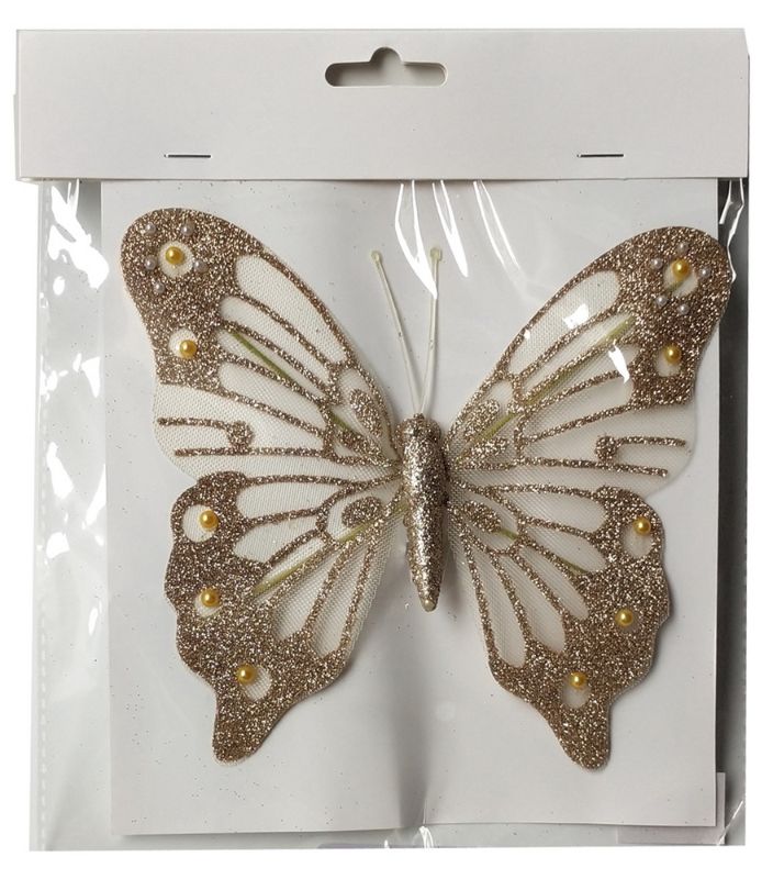 Butterfly Clip - Gold Glitter 18cm (5 Units)