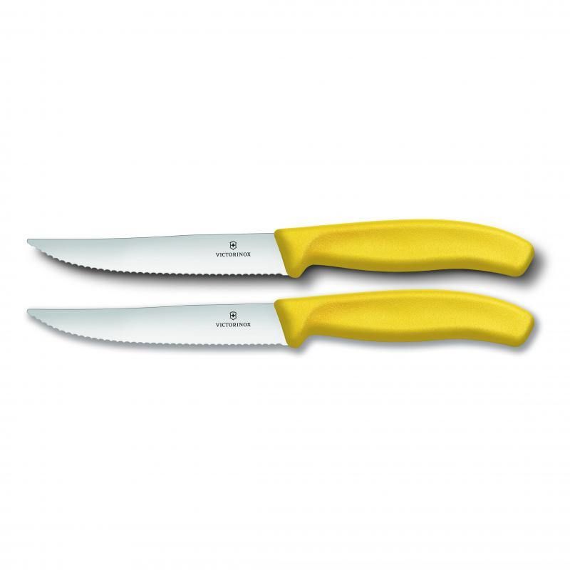 Victorinox Steak Pizza Knife Wide Blade Wavy Edge 2 Pieces Yellow