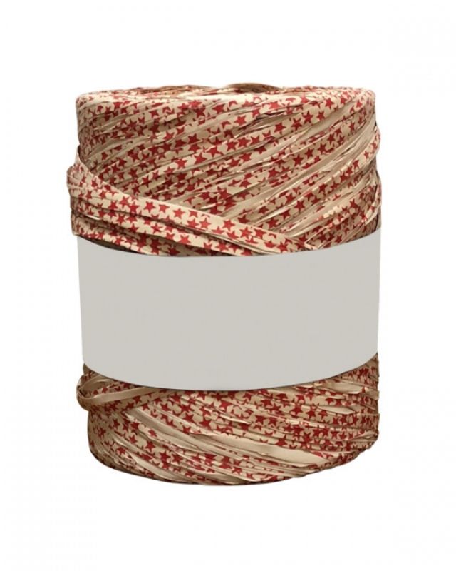 Ribbon -  Star Raffia 5mm X 200mtrs Red on Natural
