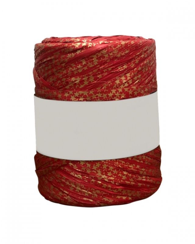 Ribbon -  Star Raffia 5mm X 200mtrs Gold on Red
