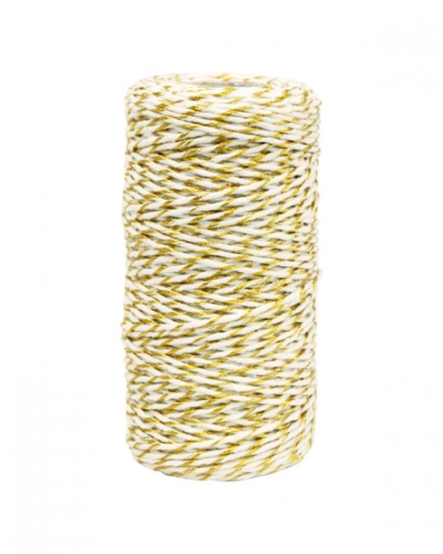 Ribbon -  Metallic Twist Twine 1.5mm X 100mtrs White/Gold