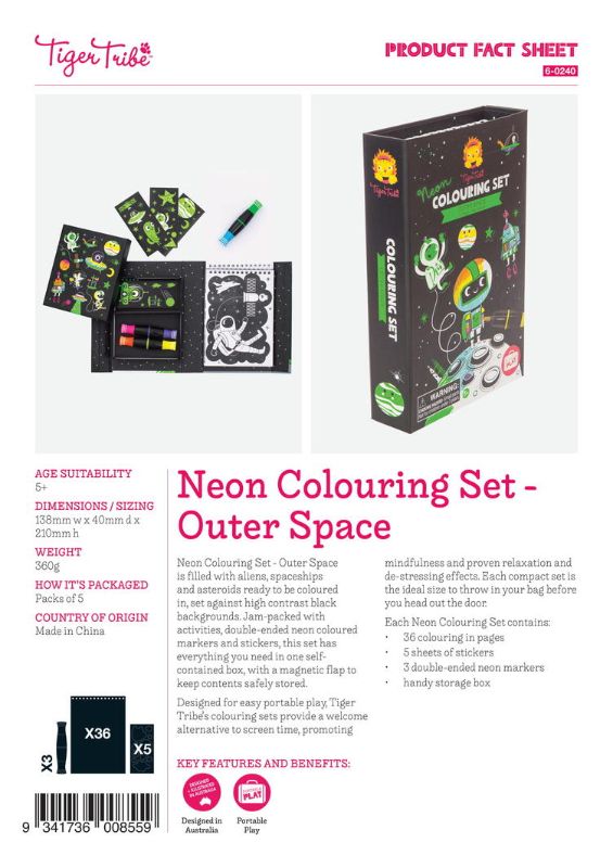 Neon Colouring Set - Space - Tiger Tribe