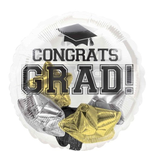 Balloon - Insiders Congrats Grad Black, Silver & Gold