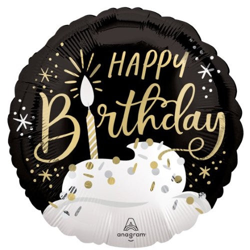 Balloon - 45cm Standard XL Birthday Wishes Black, Silver & Gold