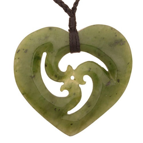 Koru Pendant - Greenstone Heart Triple (3.5 x 3.8cm)