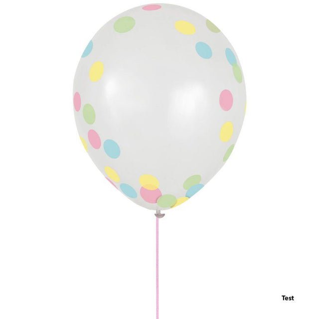 Pack of 6 vibrant pastel confetti latex balloons, 30cm, perfect for celebrations and decorations.