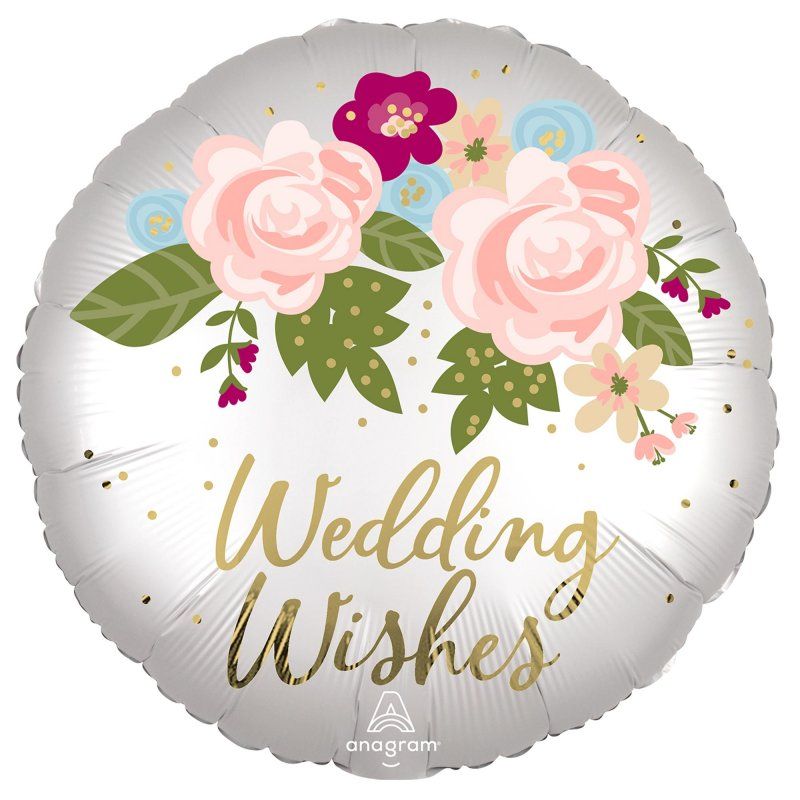 Satin-infused foil balloon with floral design, perfect for weddings, measuring 45cm for centerpieces and photo ops.