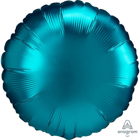 Aqua satin foil balloon (45cm) ideal for elegant celebrations like weddings and birthdays, self-sealing for longer helium retention.