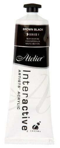 Atelier 80ml Brown Black Acrylic Paint, smooth finish for detailed artwork and vibrant color, perfect for artists of all levels.